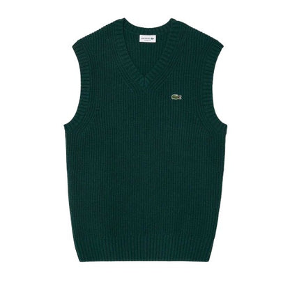 Front - Lacoste Mens Carded Wool V Neck Sweater Vest