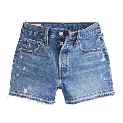 Front - Levis Womens/Ladies 501 Original Ripped Leather Badge Shorts