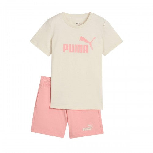 Front - Puma Girls Essential Logo T-Shirt & Shorts Set