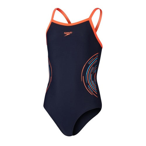 Front - Speedo Girls Muscleback Thin Strap One Piece Swimsuit