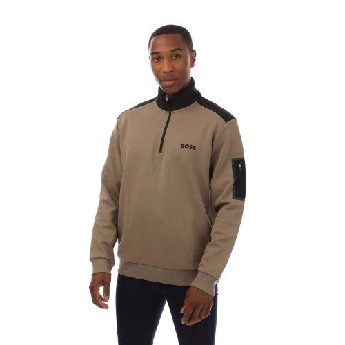 Front - Hugo Boss Mens Quarter Zip Sweatshirt