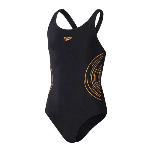 Front - Speedo Girls Placement Muscleback One Piece Swimsuit