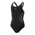 Front - Speedo Girls Placement Muscleback One Piece Swimsuit