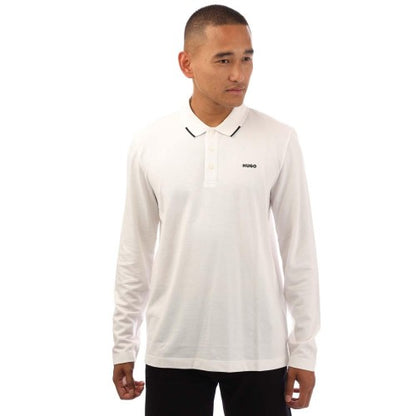 Front - Hugo Mens Derrikos Logo Long-Sleeved Polo Shirt
