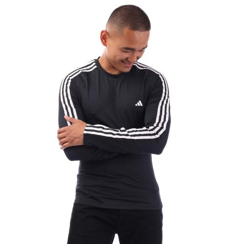 Front - Adidas Mens Techfit 3 Stripes Long-Sleeved Training Top