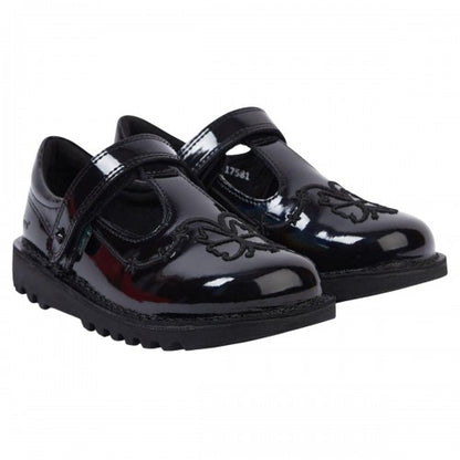 Front - Kickers Girls Stardust Patent Leather T-Bar School Shoes