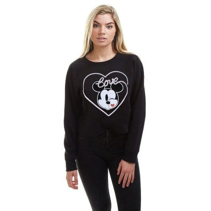Front - Disney Womens/Ladies Love Mickey Mouse Kiss Crew Neck Sweatshirt