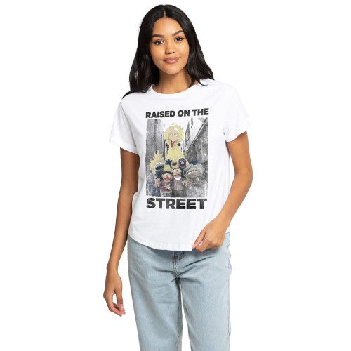 Front - Sesame Street Womens/Ladies Raised On The Streets Characters T-Shirt