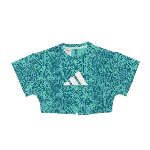 Front - Adidas Girls Animal Print Aeroready Crop T-Shirt