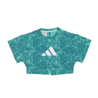 Front - Adidas Girls Animal Print Aeroready Crop T-Shirt