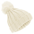 Front - Childrens Girls Rockjock Cable Knit Faux Fur Pom Pom Winter Beanie Hat