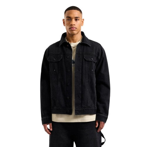 Front - AVX Mens Edwards Leather Patch Denim Jacket