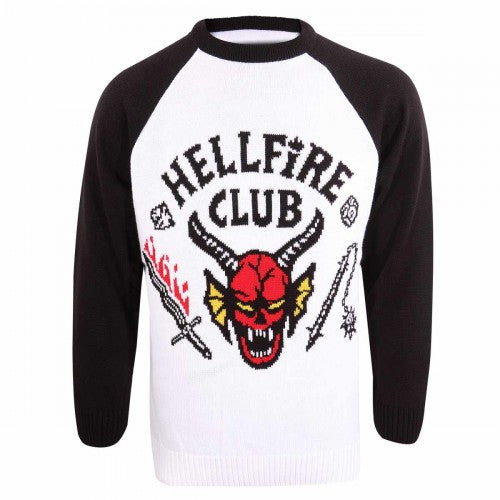 Front - Stranger Things Unisex Adult Hellfire Club Knitted Sweatshirt