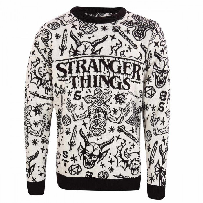 Front - Stranger Things Unisex Adult Collage Knitted Sweatshirt