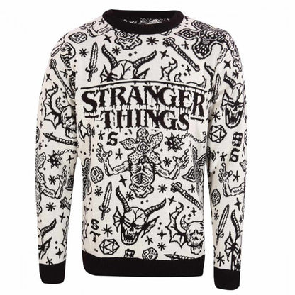 Front - Stranger Things Unisex Adult Collage Knitted Sweatshirt