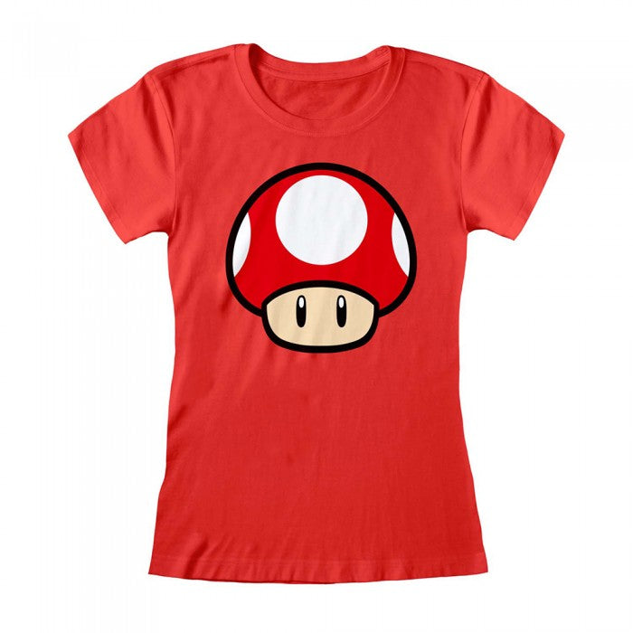 Front - Super Mario Womens/Ladies Power Up Mushroom Fitted T-Shirt