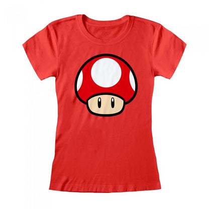 Front - Super Mario Womens/Ladies Power Up Mushroom Fitted T-Shirt