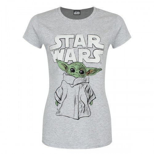 Front - Star Wars Mandalorian Womens/Ladies Child Sketch Fitted T-Shirt