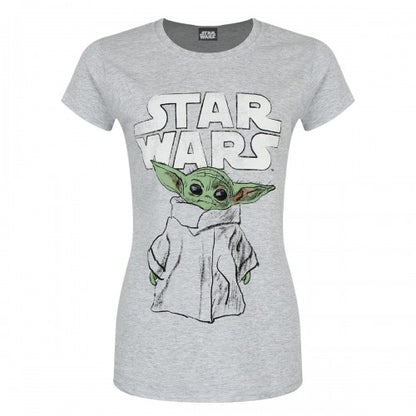 Front - Star Wars Mandalorian Womens/Ladies Child Sketch Fitted T-Shirt