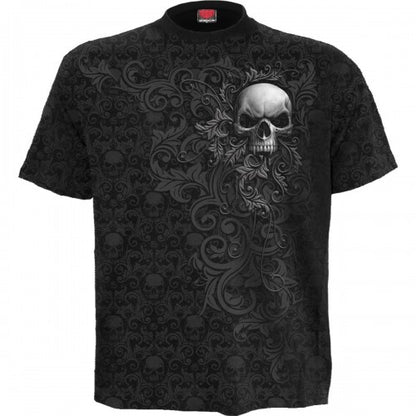 Front - Spiral Unisex Adult Skull Scroll T-Shirt