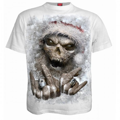 Front - Spiral Direct Unisex Adult Rock Santa T-Shirt