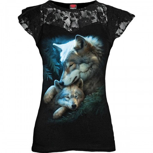 Front - Spiral Direct Womens/Ladies Mother´s Love Lace Shoulder Capped Sleeved T-Shirt