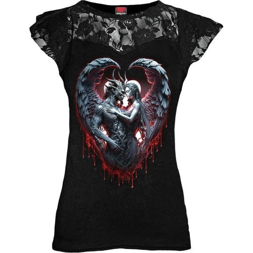 Front - Spiral Direct Womens/Ladies Solemn Vow Lace Detail Capped Sleeved T-Shirt