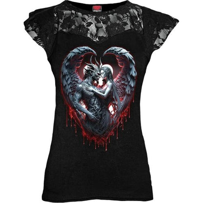 Front - Spiral Direct Womens/Ladies Solemn Vow Lace Detail Capped Sleeved T-Shirt