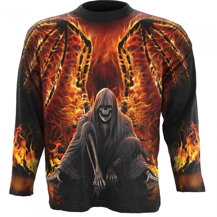 Front - Spiral Direct Unisex Adult Flaming Death All-Over Print Long-Sleeved T-Shirt
