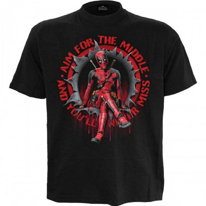Front - Spiral Direct Unisex Adult Aim For The Middle Deadpool T-Shirt