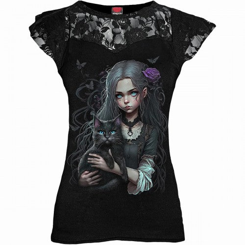 Front - Spiral Direct Womens/Ladies Goth Familiar Lace Detail Top
