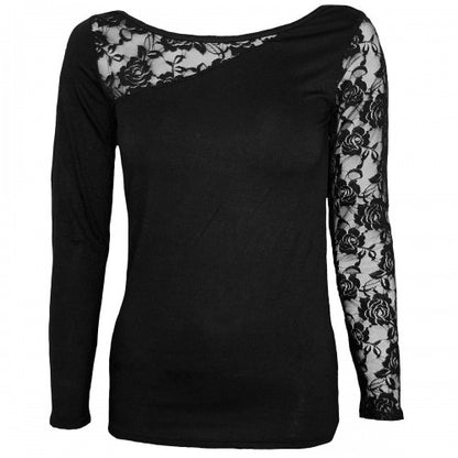 Front - Spiral Direct Womens/Ladies Lace Shoulder Long-Sleeved Top
