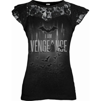 Front - Spiral Direct Womens/Ladies I Am Vengeance Batman Lace Detail Capped Sleeved T-Shirt
