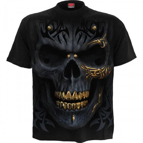 Front - Spiral Direct Unisex Adult Black Gold Skull T-Shirt