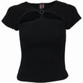 Front - Spiral Direct Womens/Ladies Gothic Rock Mesh Ring Detail Capped Sleeved Top