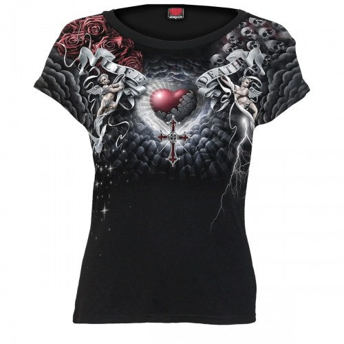 Front - Spiral Direct Womens/Ladies Life And Death Cross T-Shirt