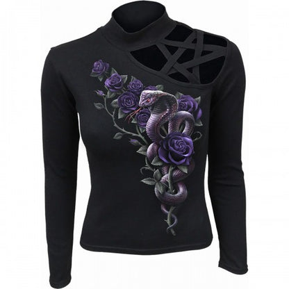 Front - Spiral Direct Womens/Ladies Cobra Roses Pentagram Shoulder Long-Sleeved Top
