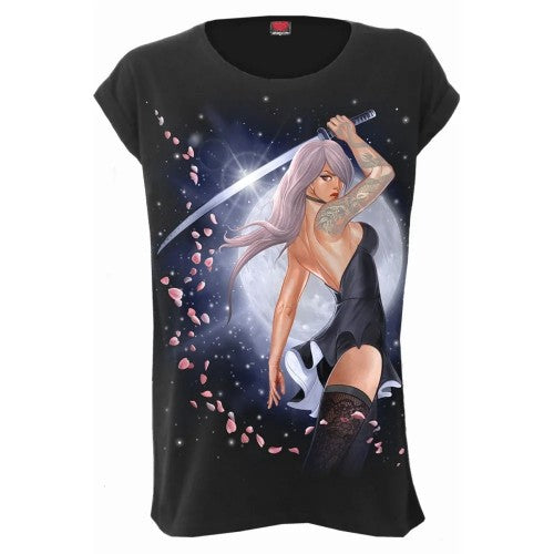 Front - Spiral Direct Womens/Ladies Katana Moon Turn Up Top