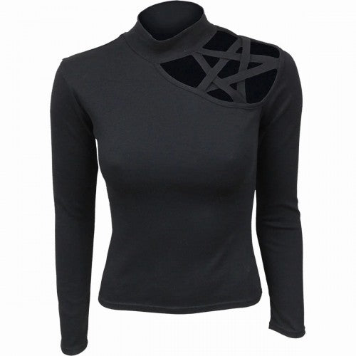 Front - Spiral Direct Womens/Ladies Gothic Elegance Pentagram Cut Out Shoulder Top