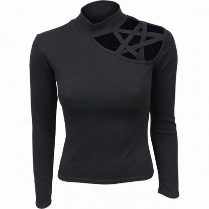 Front - Spiral Direct Womens/Ladies Gothic Elegance Pentagram Cut Out Shoulder Top