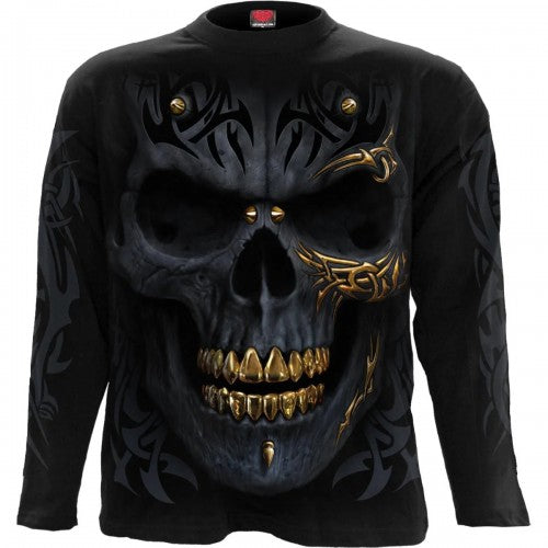Front - Spiral Direct Unisex Adult Black Gold Long-Sleeved T-Shirt