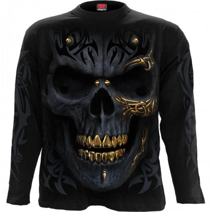 Front - Spiral Direct Unisex Adult Black Gold Long-Sleeved T-Shirt