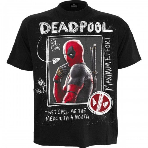 Front - Spiral Direct Unisex Adult Wolverine Sketches Deadpool T-Shirt