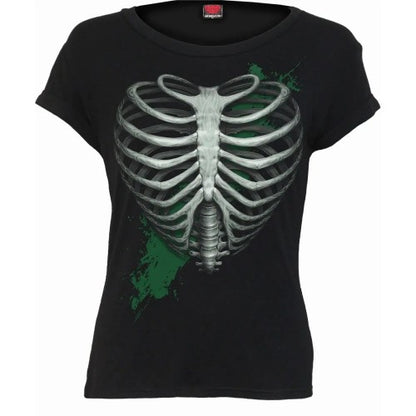 Front - Spiral Direct Womens/Ladies Heart Ribs Glow In The Dark Capped Sleeved T-Shirt