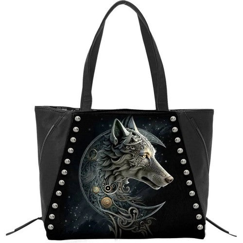 Front - Spiral Direct Celtic Wolf Faux Leather Tote Bag