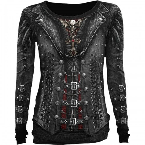 Front - Spiral Direct Womens/Ladies Gothess Wrap Long-Sleeved T-Shirt