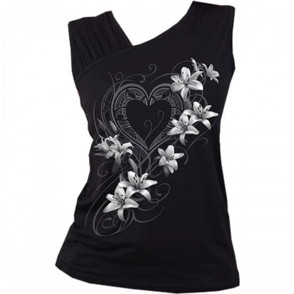 Front - Spiral Direct Womens/Ladies Pure Of Heart Gathered Shoulder Sleeveless Tank Top
