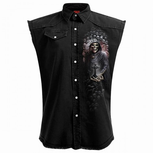 Front - Spiral Direct Unisex Adult Reaper Time Stone Wash Sleeveless Shirt