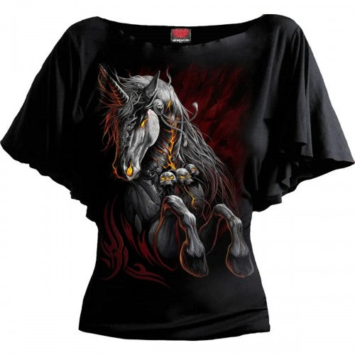 Front - Spiral Direct Womens/Ladies Infernal Unicorn Batwing Sleeve Top