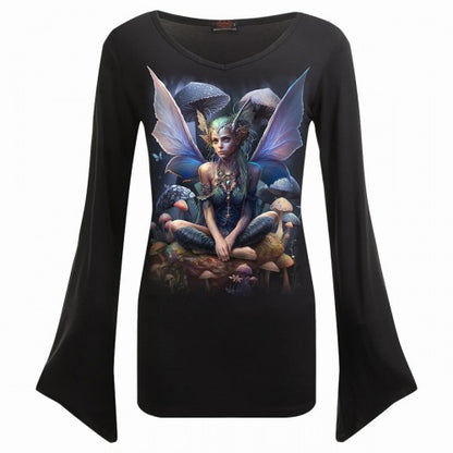 Front - Spiral Direct Womens/Ladies Magical V Neck Goth Sleeve Top